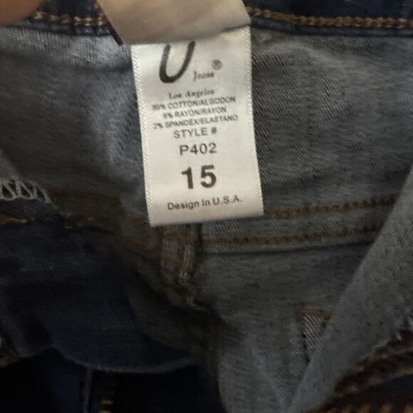 United We Stand Fringed Distressed Jeans Jr Womens Sz 15 USA Festival Boho Denim - Picture 6 of 14